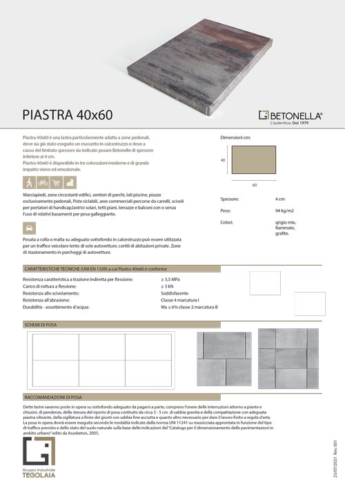 Scheda Tecnica Piastra 40X60