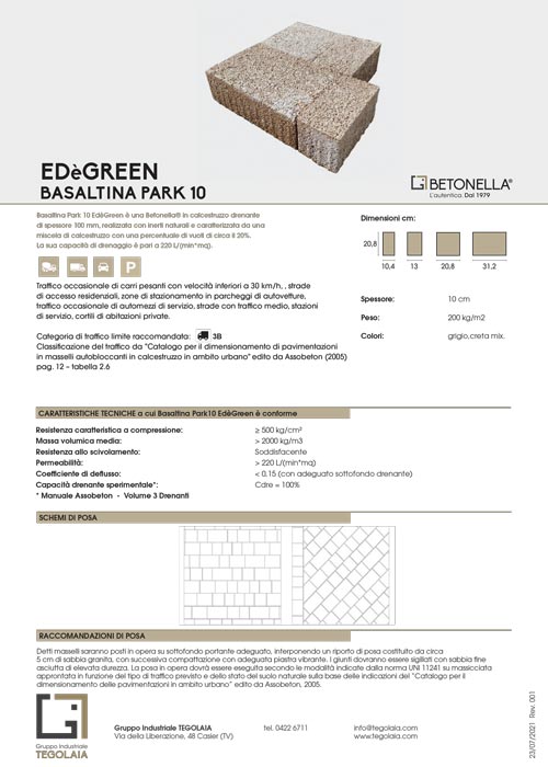 Scheda Tecnica EDéGREEN Basaltina Park 10